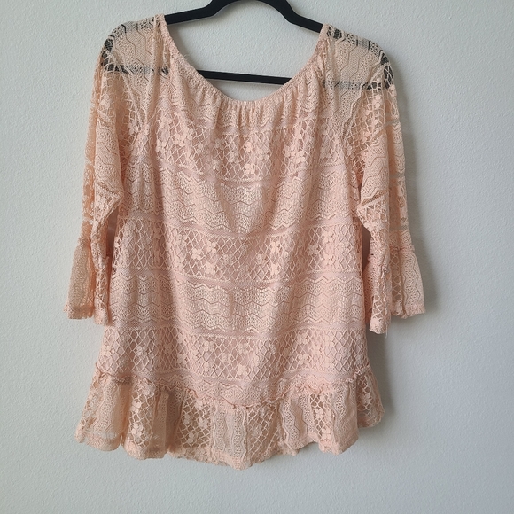Style & Co Champagne Pink Long Sleeve Lace Top - Picture 10 of 11